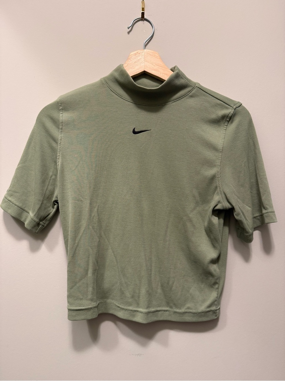 Nike Short-Sleeve Mock Neck Top in Olive